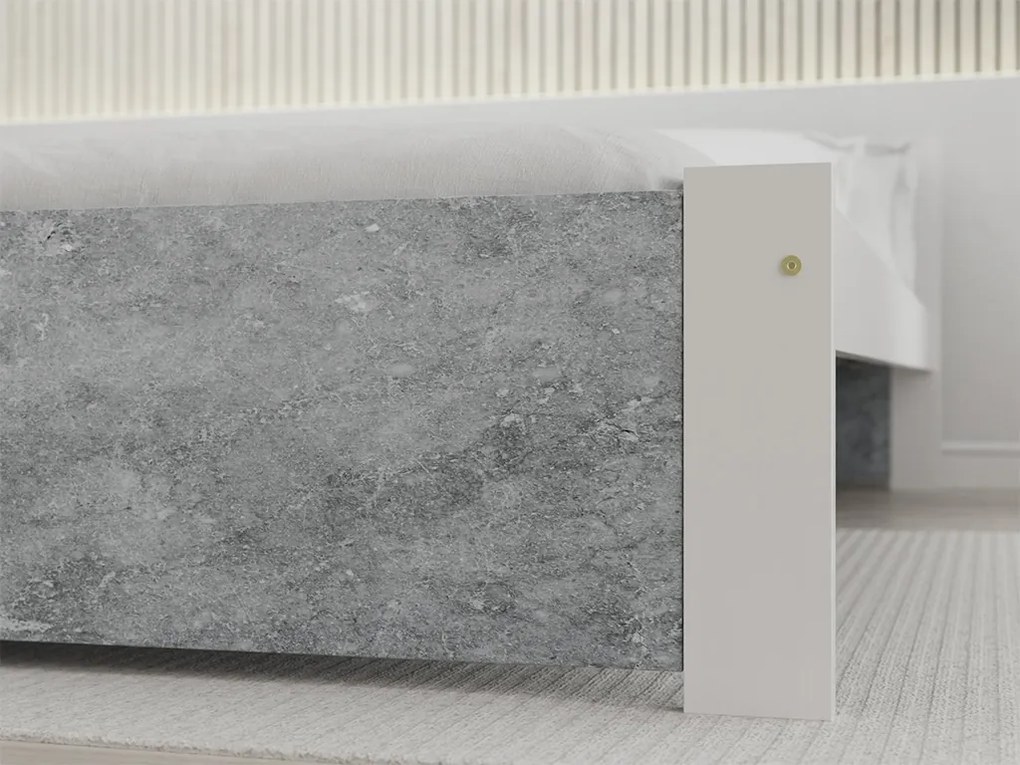 Pat dublu IKAROS 180 x 200 cm, beton/alb Saltele: Cu saltele Sommera 18 cm, Somiera pat: Cu lamele drepte