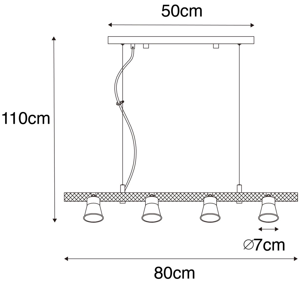 Lampă suspendată rustică neagră cu lemn 8 lumini - Jelle
