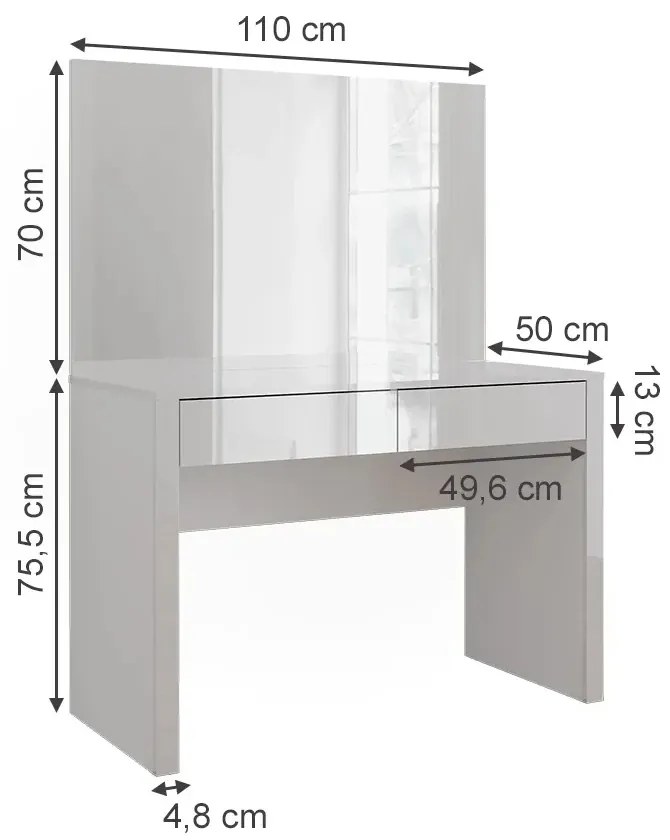 SEA812 - Set Masa toaleta, 110 cm, moderna cosmetica machiaj oglinda cu sau fără LED, masuta vanity cu sau fără Scaun - Alb Lucios