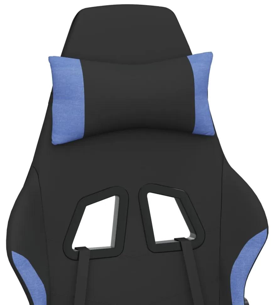 Scaun de gaming pivotant cu taburet, negru si albastru, textil 1, Albastru, Cu suport de picioare