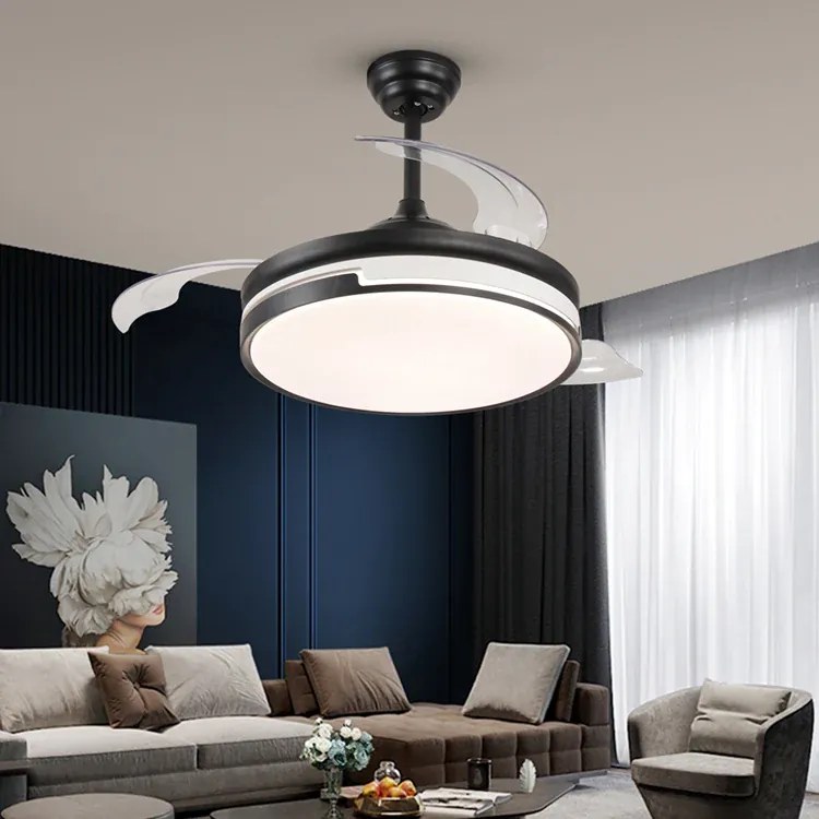 Lustra cu ventilator, DM-ESC-410YY BK, design modern, Negru