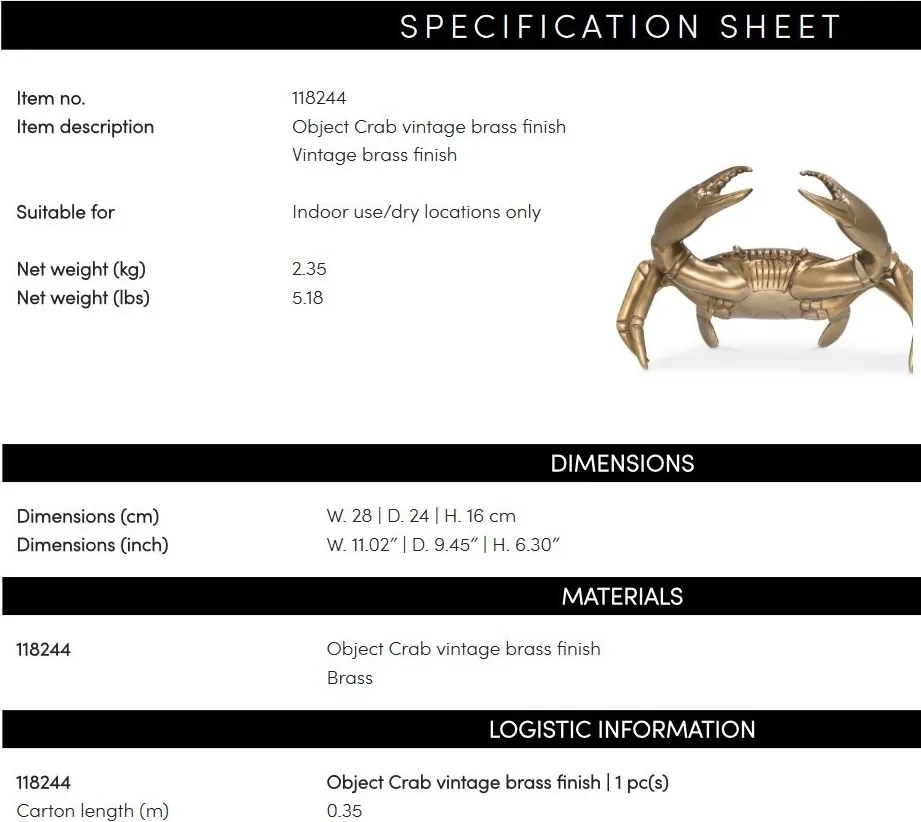 Obiect decorativ din alama masiva design LUX Crab
