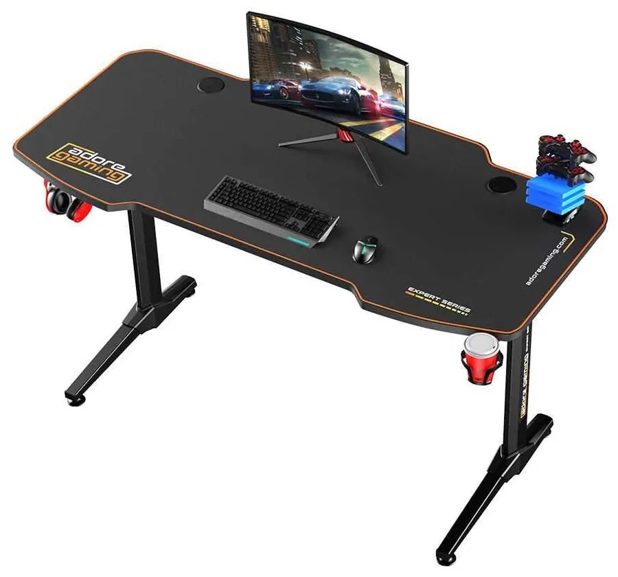 Birou Gaming Adore CARBON SERIES X9, 140 x 66 x 75 cm, suprafata carbon, mousepad, USB gamepad holder, suport pentru casti si pahar, cutie cabluri