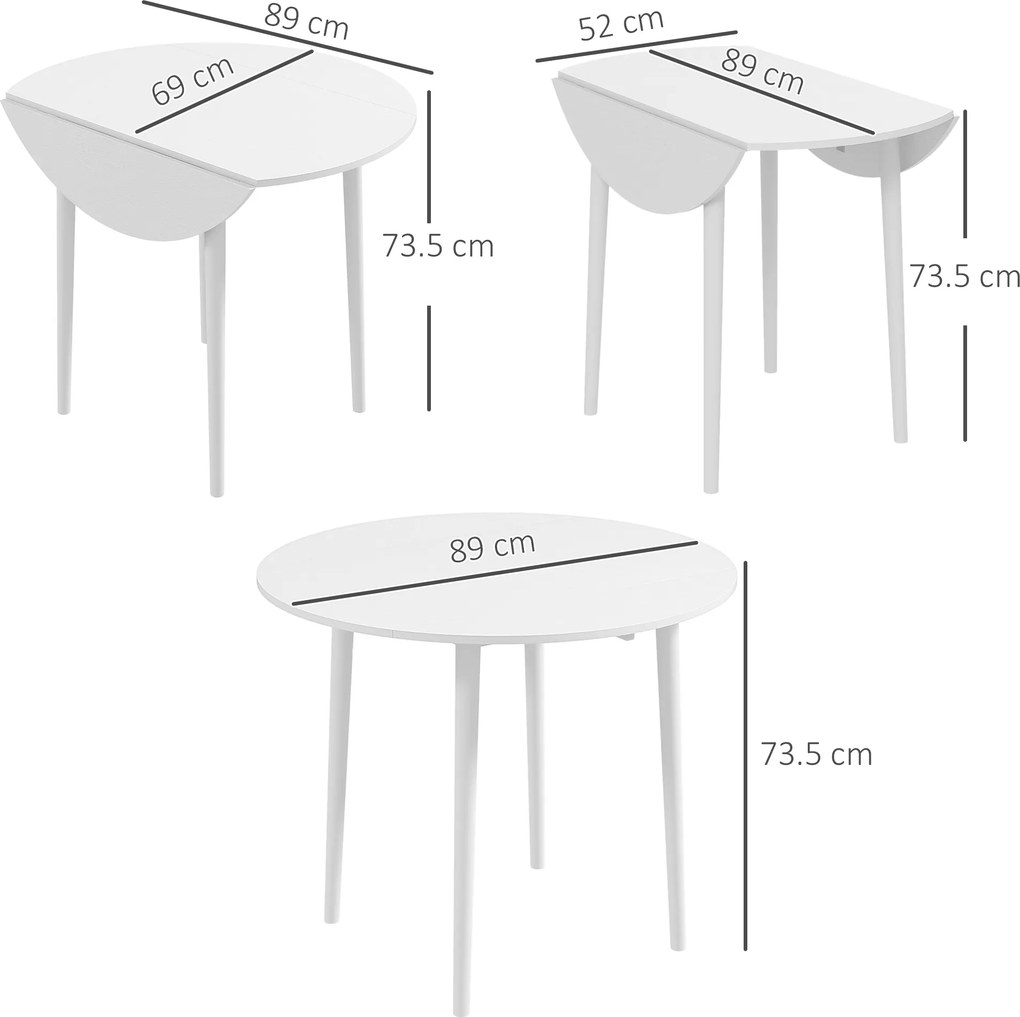 HOMCOM Masă Pliantă Modernă cu Extensii Laterale pentru Bucătărie și Living, din PAL, Ø89 x 73,5 cm | Aosom Romania