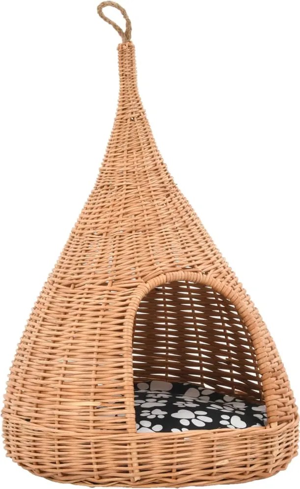 vidaXL Casă pentru pisici cu pernă, 40x60 cm, salcie naturală, teepee