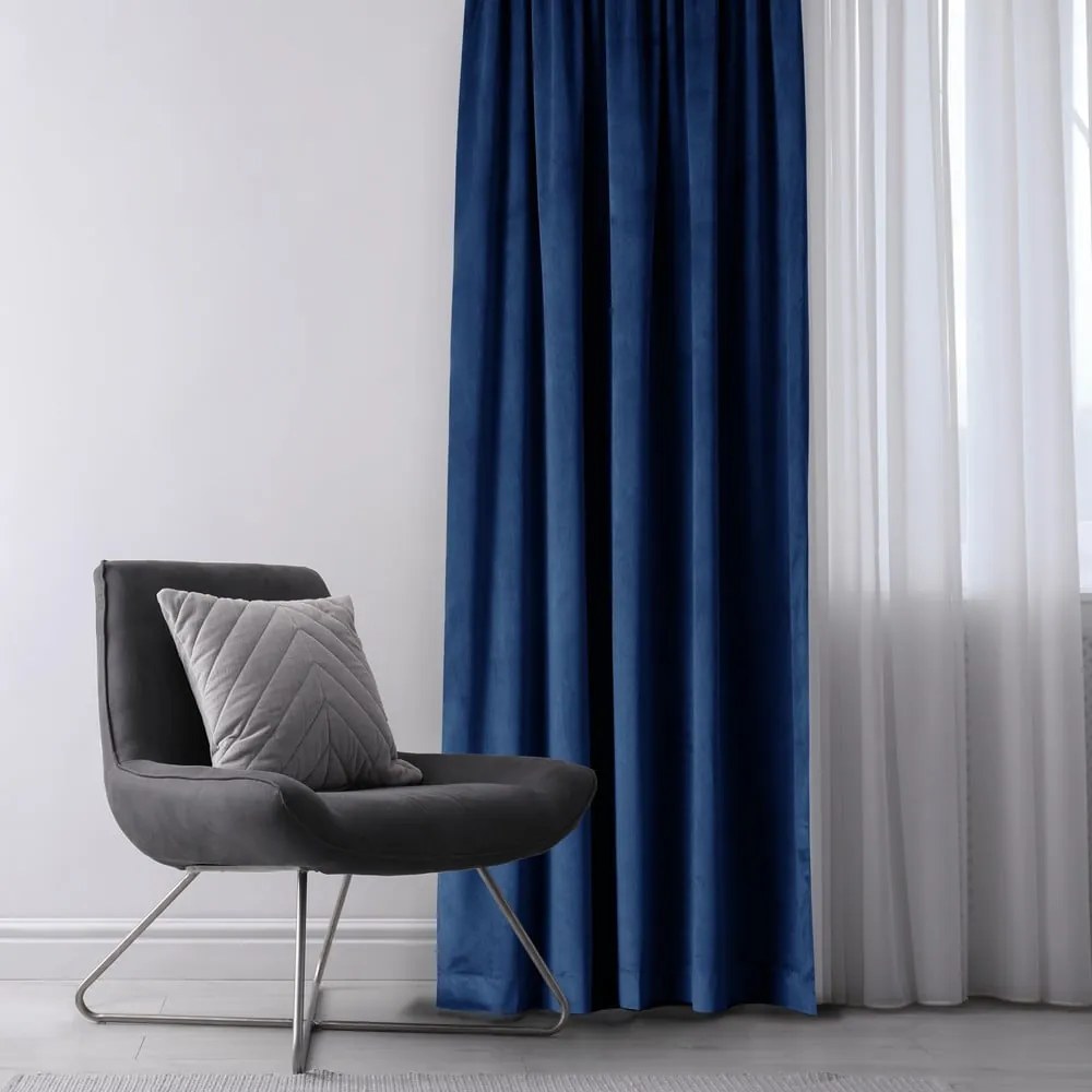 Draperie albastru-închis dimout (semi-opacă) din catifea 140x245 cm Eyelets – Restilo