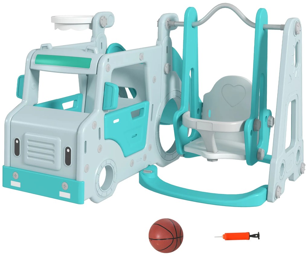 Set de jocuri pentru copii 6 în 1 cu tobogan, leagăn, cerc și mașină cu volan, pentru copii 18-48 de luni, albastru AIYAPLAY | Aosom Romania