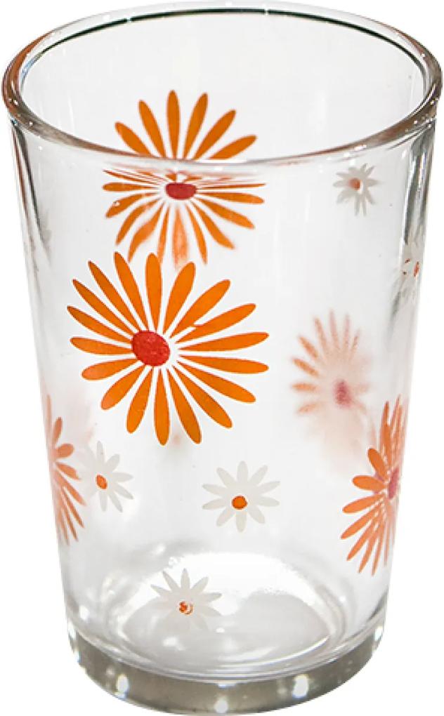 Set pahare 6 bucati cu decor flori orange bauturi racoritoare 011134