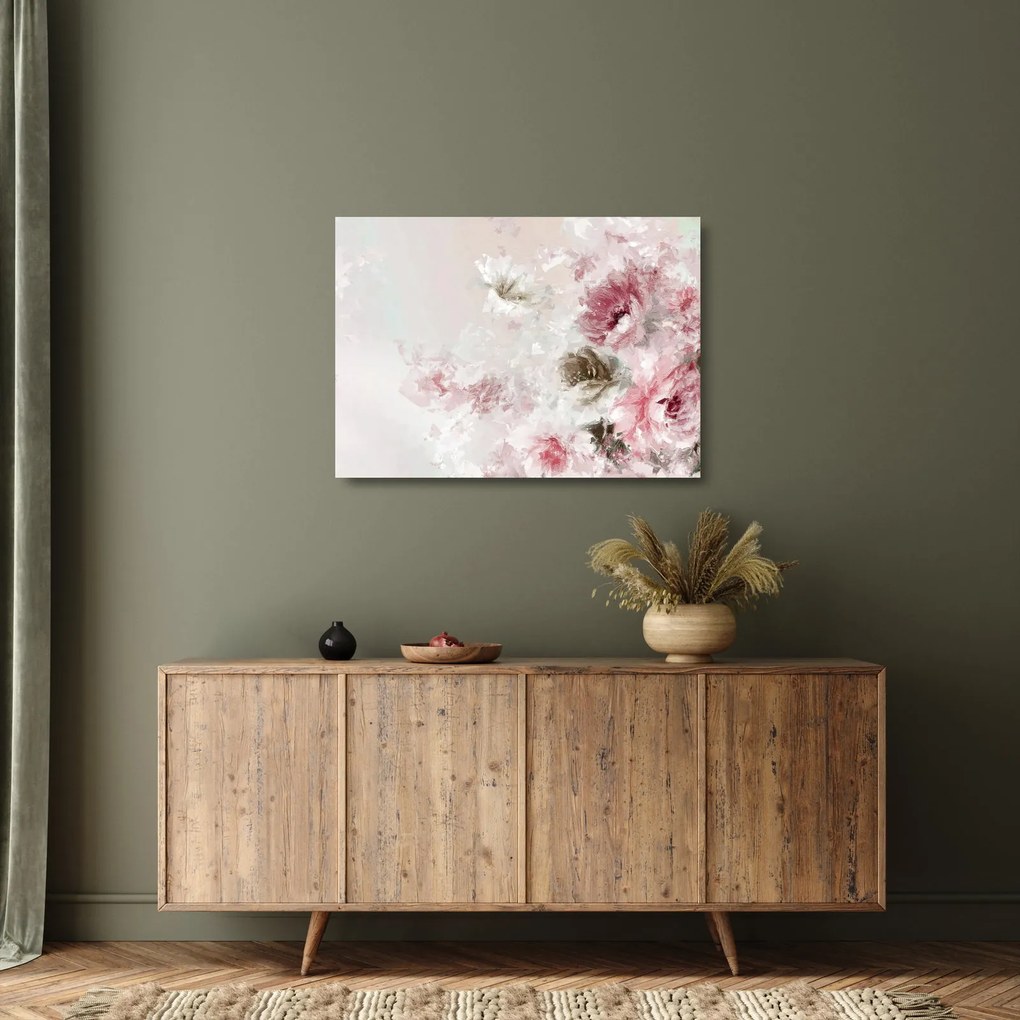 Tablou pe sticlă - Pictura flori roz (70x50 cm)