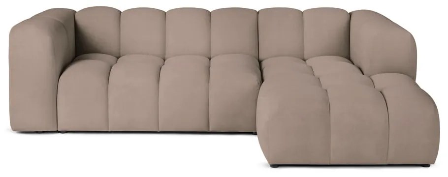 Colțar taupe cu tapițerie din catifea (cu colț pe partea dreaptă, cu șezlong) Cube – Bonami Selection