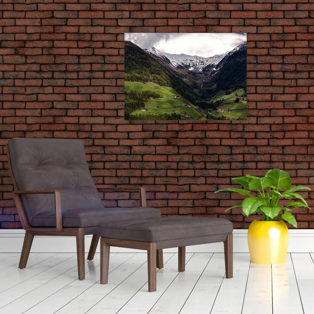 Tablou pe sticlă - Valea la poalele munților (70x50 cm)