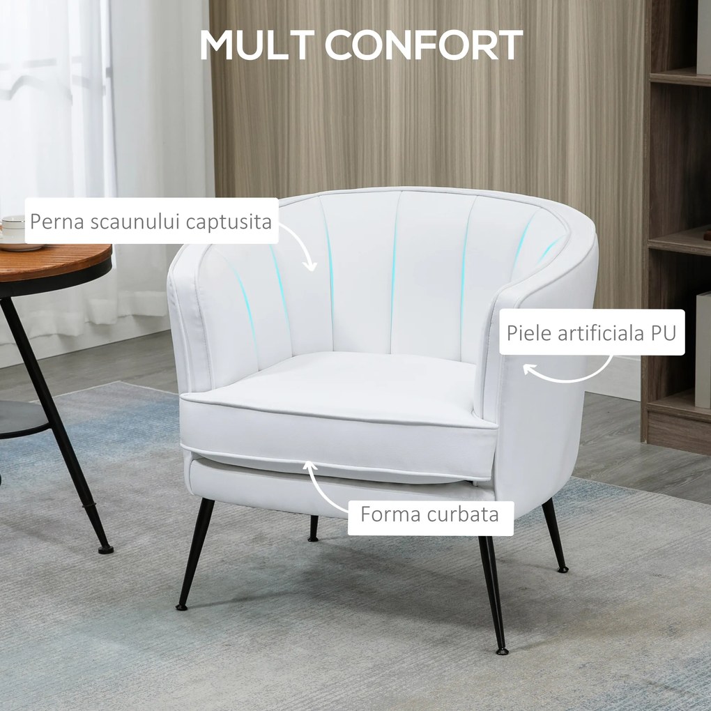 Fotoliu modern din piele artificiala cu picioare de otel HOMCOM, scaun decorativ tapitat, pentru sufragerie | Aosom RO