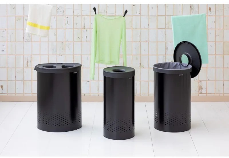 Cos de rufe Brabantia Selector 1008917, 55 L, 2 compartimente, Orificii aerisire, Umplere fara deschidere, Negru