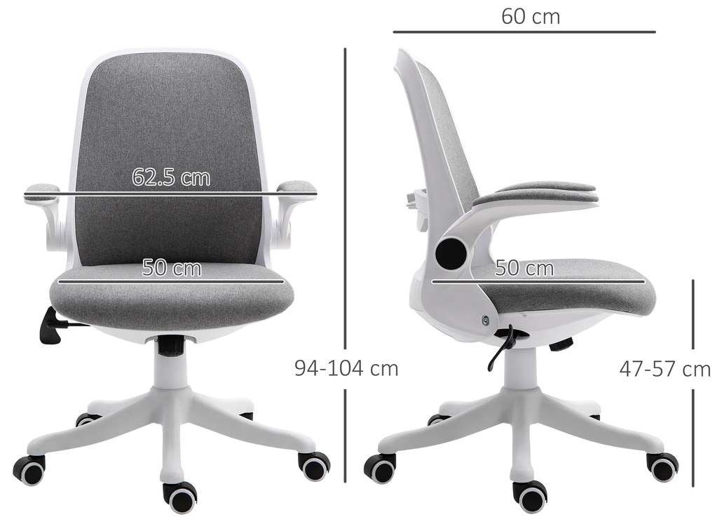 Vinsetto Fotoliu de birou Silla de Escritorio Basculante Altura Ajustable Reposabrazos Elevable 62,5x60x94-104 cm Gris | Aosom Romania