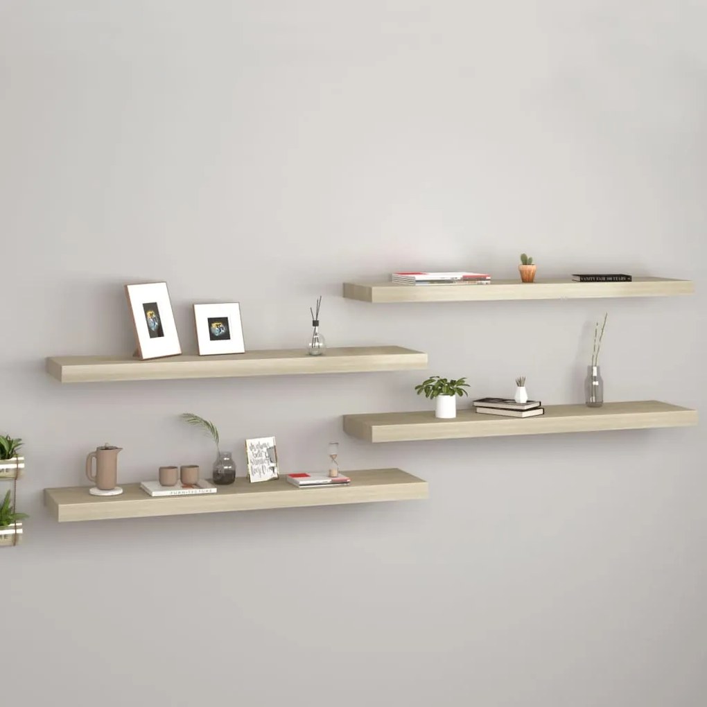 vidaXL Rafturi de perete suspendate 4 buc. stejar, 90x23,5x3,8 cm, MDF