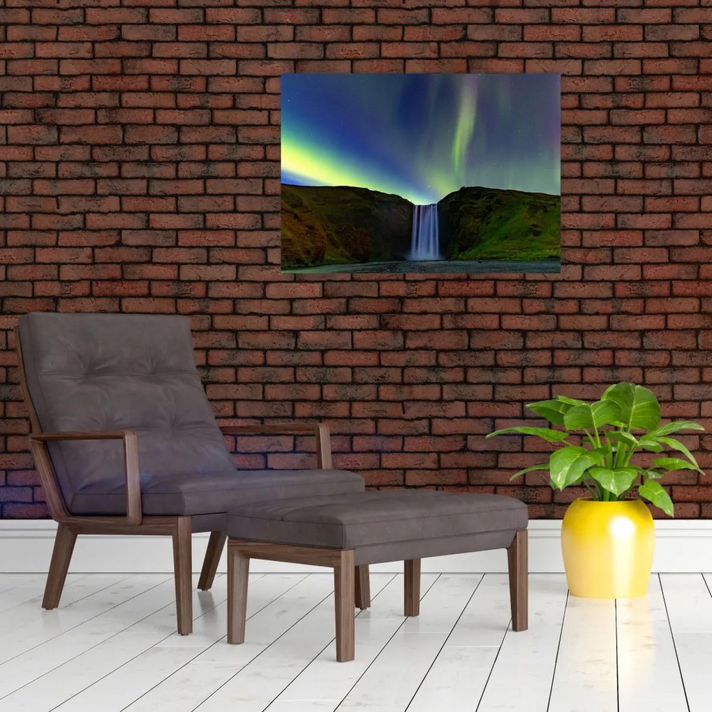 Tablou pe sticlă - Aurora Boreală în Islanda (70x50 cm)