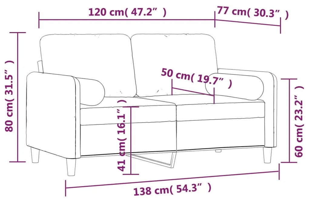 Canapea cu 2 locuri cu pernepernute, crem, 120 cm, catifea Crem, 138 x 77 x 80 cm