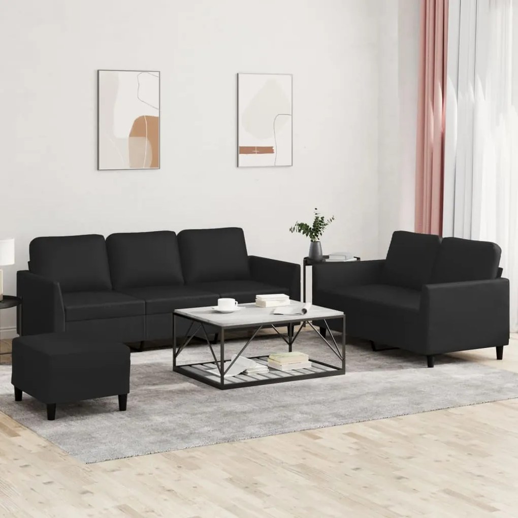 vidaXL Set de canapele cu perne, 3 piese, negru, piele ecologică