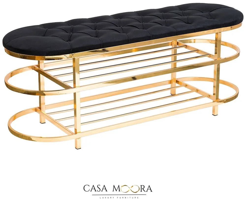 Banca cu pantofar / depozitare / auriu /catifea / Chesterfield