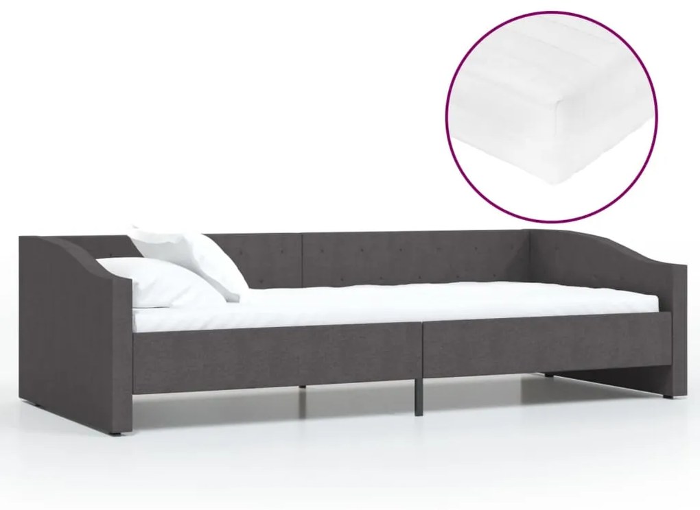 3080406 vidaXL Pat de zi cu saltea & USB, gri închis, 90x200 cm, textil