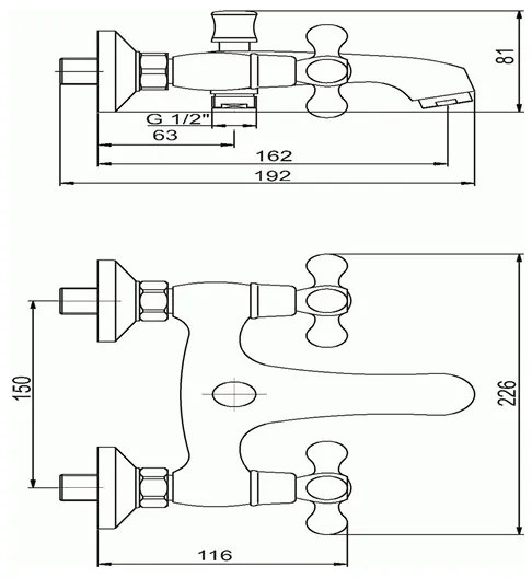 Novaservis - Baterie pentru cadă TITANIA RETRO, crom lucios