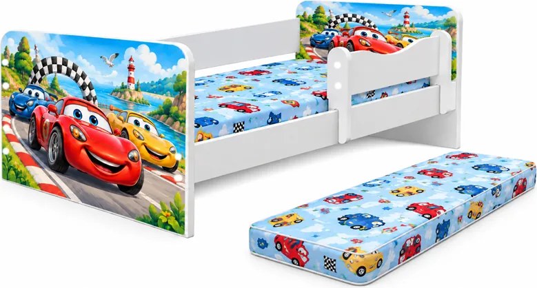 Pat junior Cars cu saltea inclusa