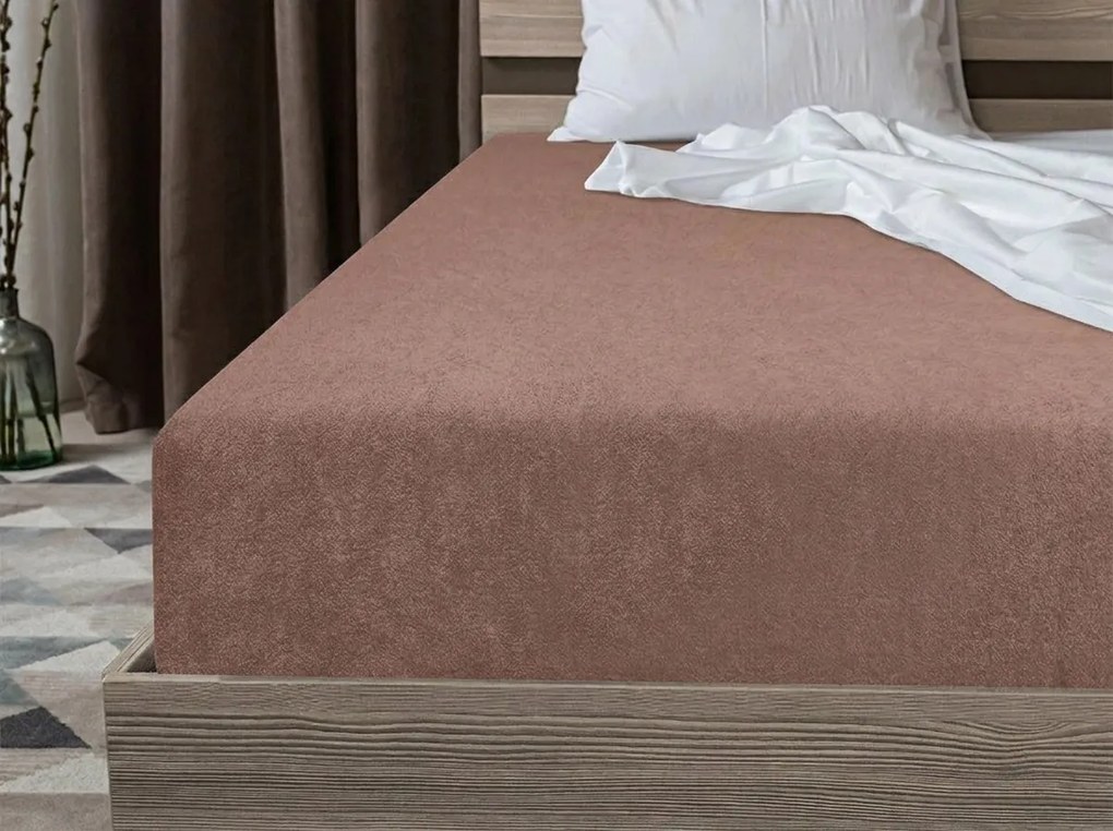 Cearsaf fleecat cu elastic MOLTON maro inchis 90 x 200 cm