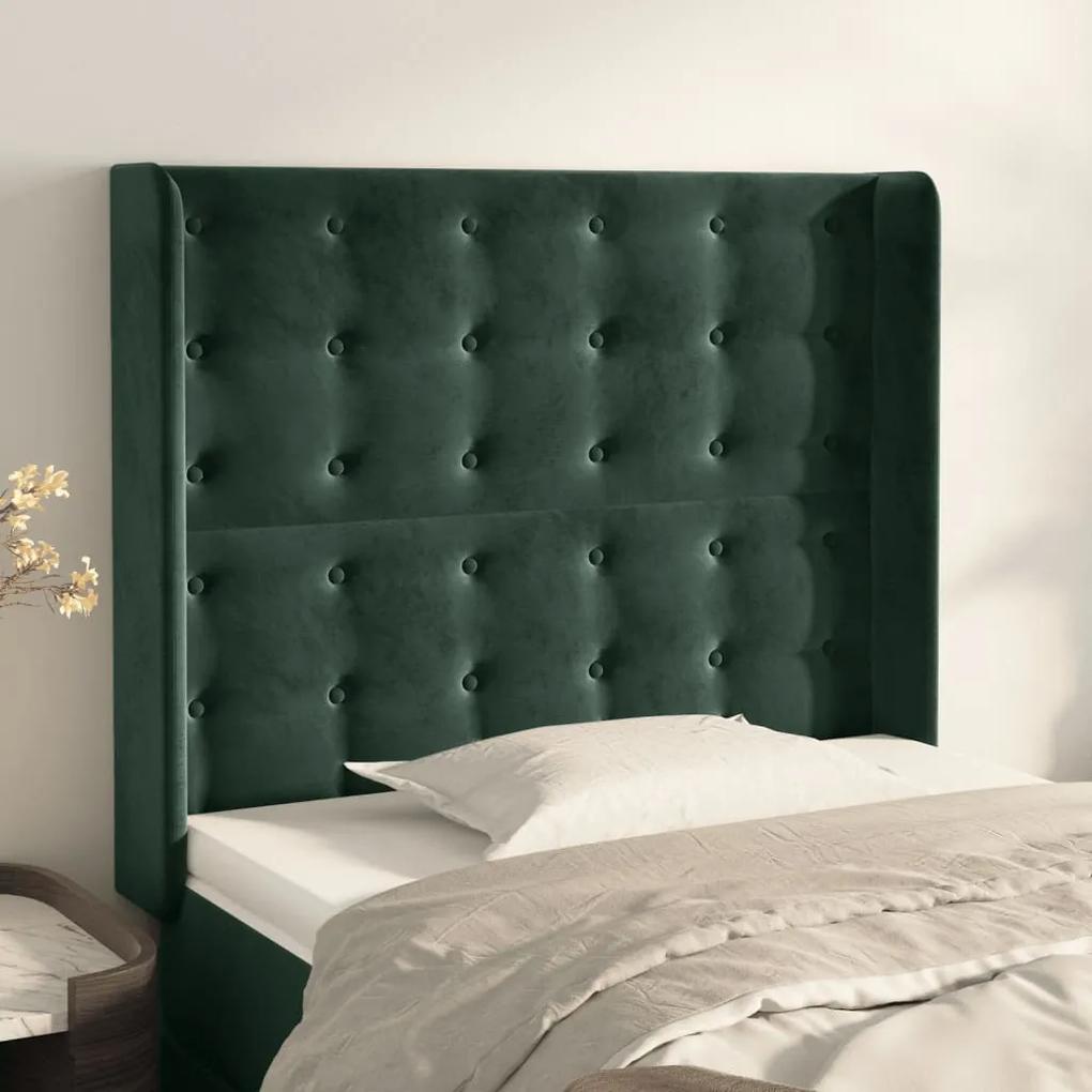 3120053 vidaXL Tăblie pat cu aripioare verde închis 93x16x118/128 cm catifea