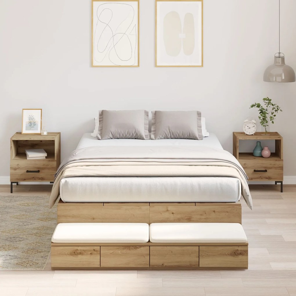 vidaXL Cadru de pat cu depozitare Stejar artizanal 120x200 cm