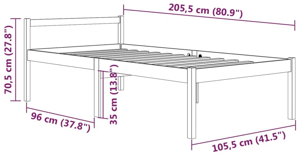 Cadru de pat, alb, 100x200 cm, lemn masiv de pin Alb, 100 x 200 cm