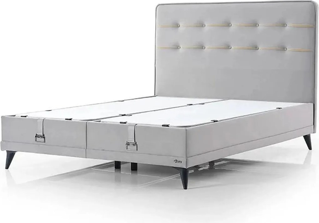 Pat FLEXFIT 120x200, stofa catifelata gri - Noway E1055, cu somiera si