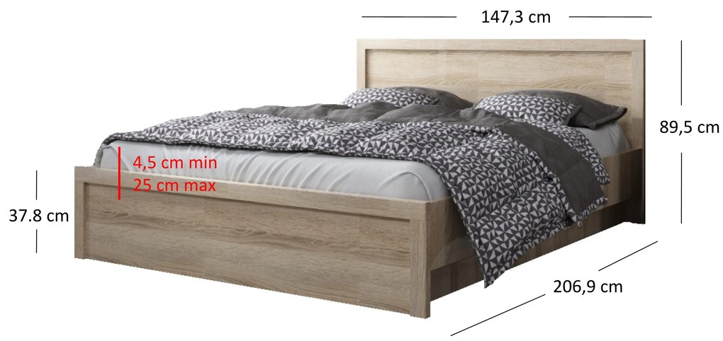 Pat matrimonial 140 cm Jolene (Stejar sonoma) (cu somieră). 1052983