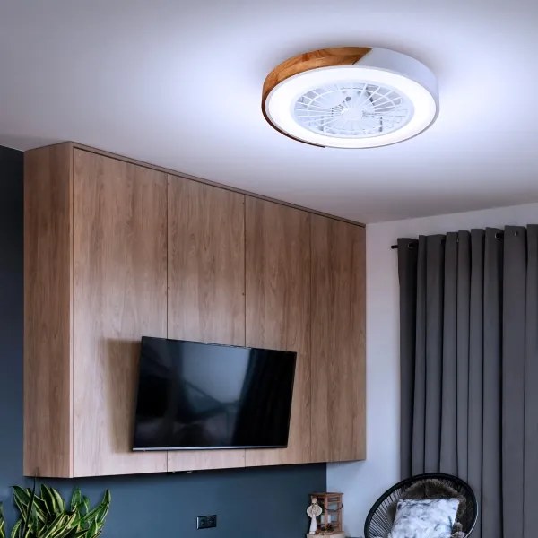 Brilagi-LED Lampă dimabilă cu ventilator, LED/30W/230V, 3000-6500K, alb/stejar + telecomandă
