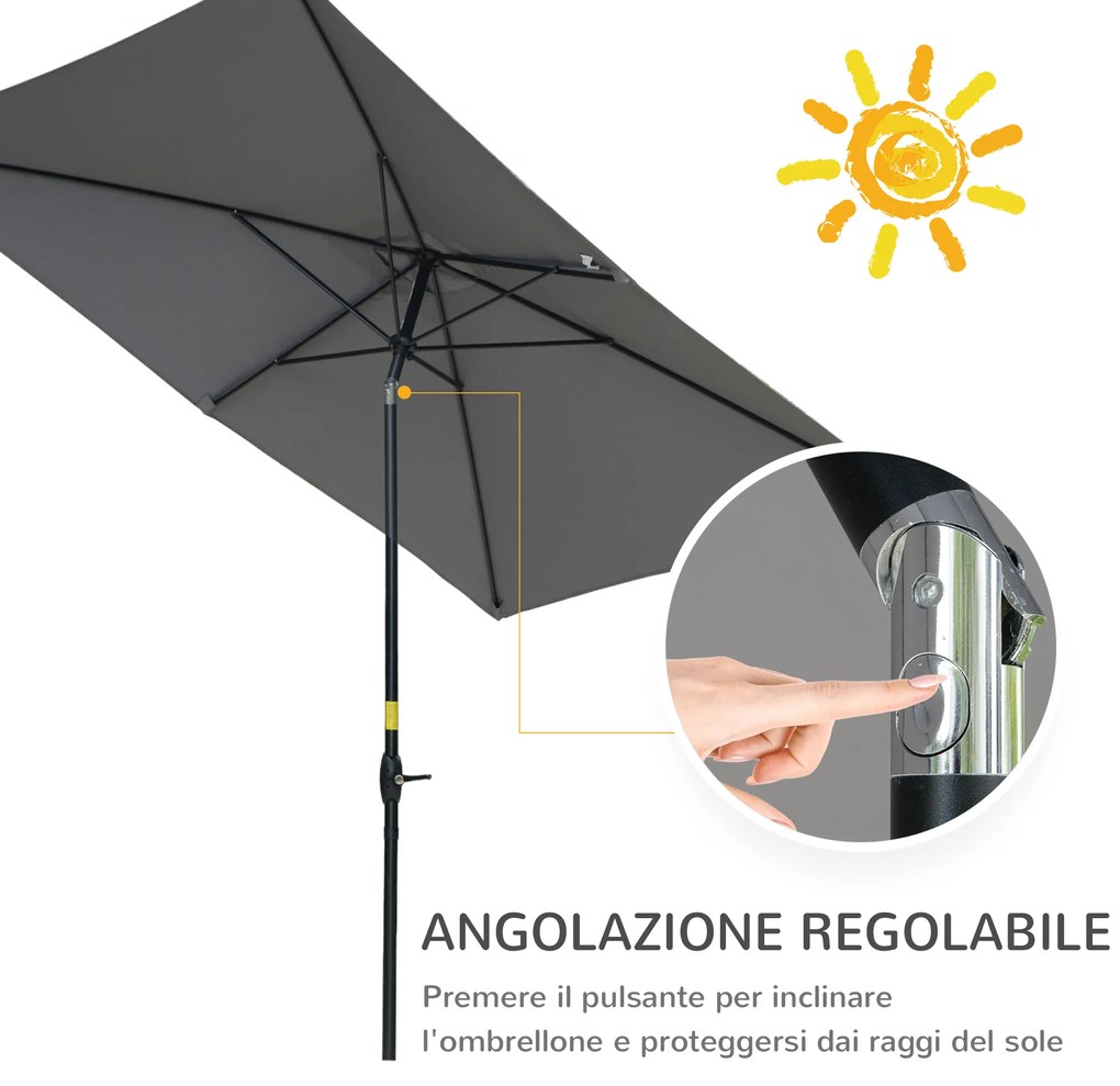 Umbrela de Gradina Dreptunghiulara Outsunny UV 50+, 200x300cm, Gri Inchis | Aosom RO