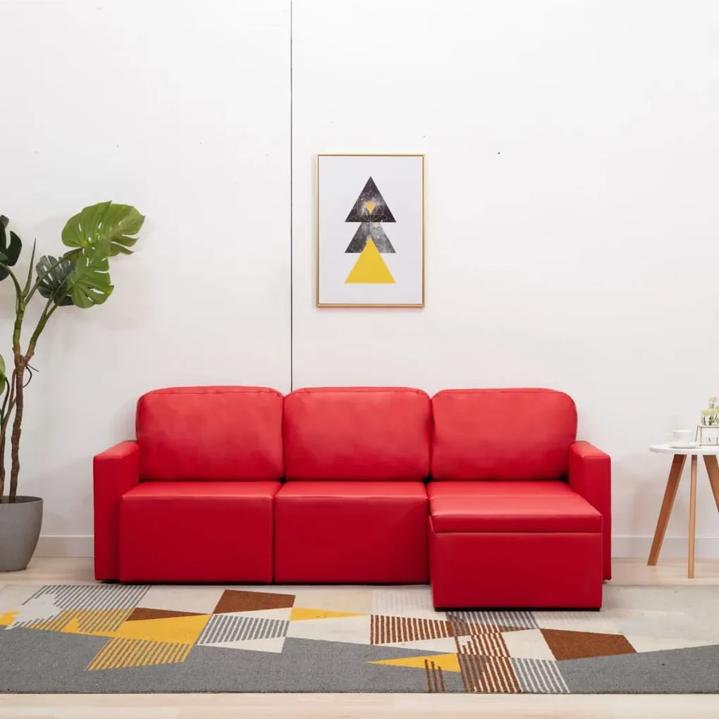 288798 vidaXL Canapea extensibilă modulară, 3 locuri, roșu, piele ecologică