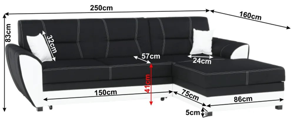 Colţar, piele ecologică albă/material textil negru, model dreapta, MARUTI