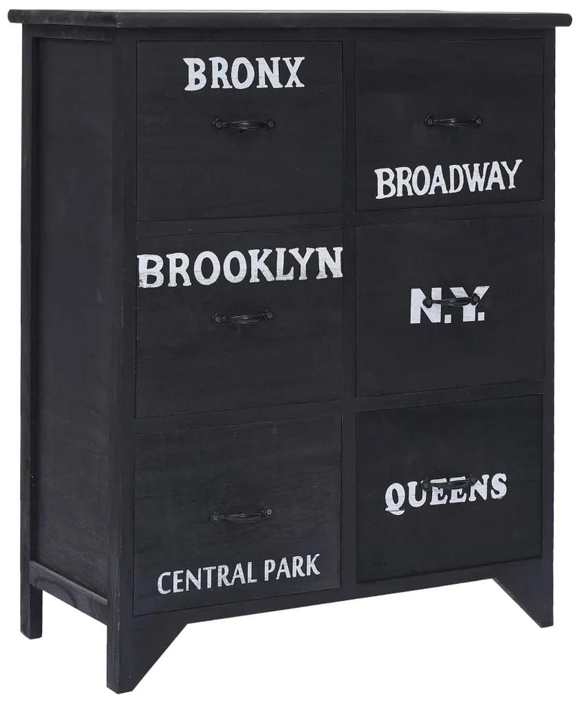 Dulap lateral cu 6 sertare, negru, 60x30x75 cm, lemn paulownia 1, Alb si negru