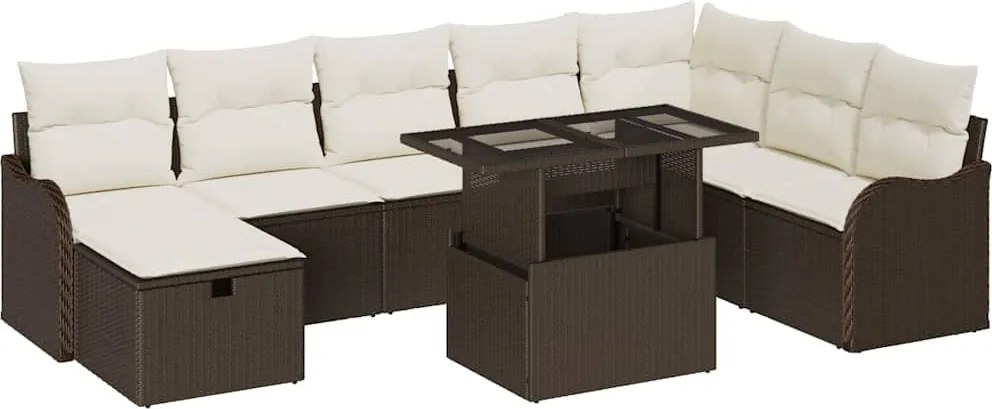 vidaXL Set de canapele pentru grădină cu pernă 9 pcs Maro Rattan poli