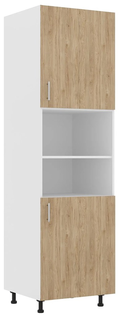 Corp haaus Karo, 2 Usi, cu spatiu cuptor, Lemn Natural/Alb, 60 x 57 x 210 cm