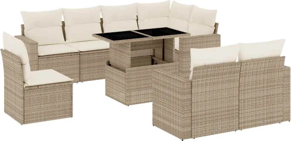 vidaXL Set canapele de grădină, 9 piese, cu perne, bej, poliratan