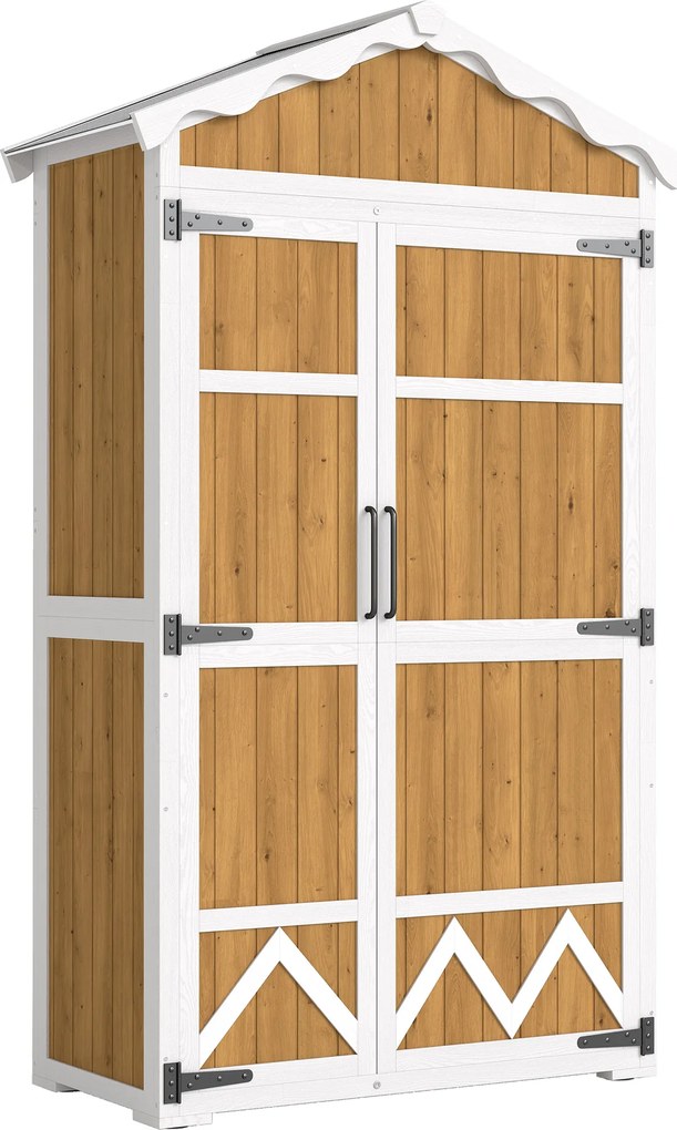 Outsunny Căsuță de grădină din lemn 105x55x179 cm Dulap pentru unelte cu 4 rafturi Acoperiș din metal galvanizat Lemn natural | Aosom Romania