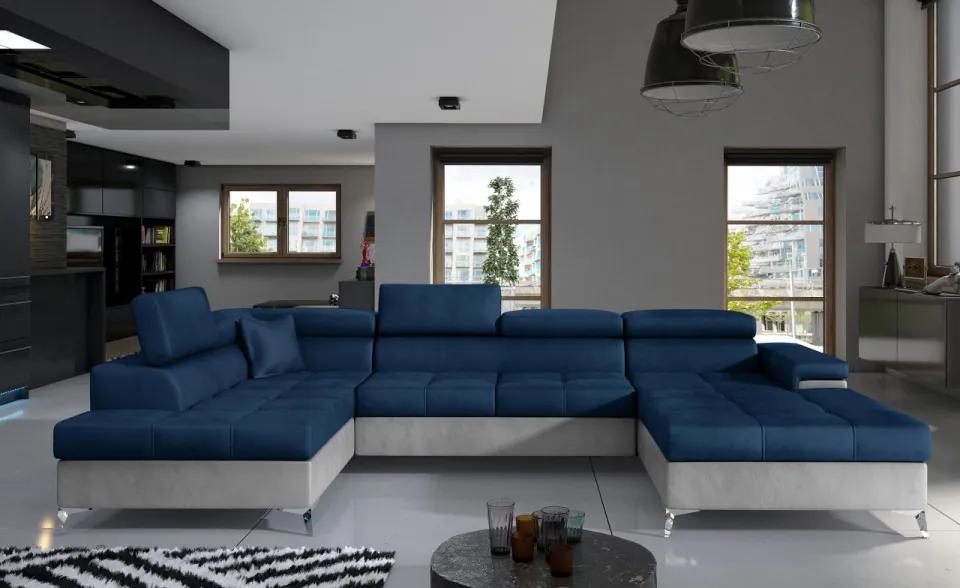 Canapea modulara, extensibila, cu spatiu pentru depozitare, 345x202x90 cm, Eduardo L02, Eltap (Culoare: Albastru deschis / Kronos 13)