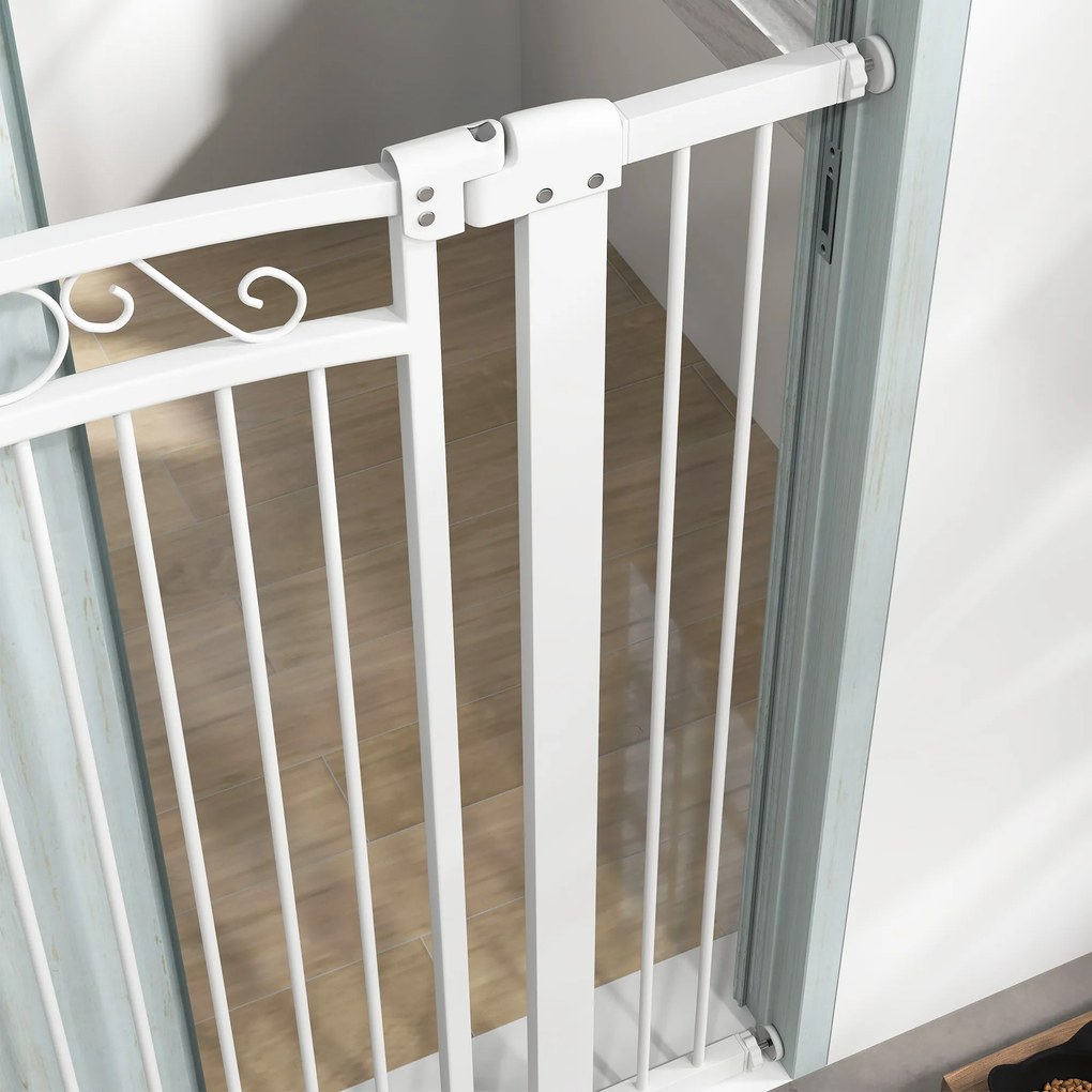 PawHut Poartă de siguranță pentru câini de interior, cu 2 extensii, 76-104 cm, pentru hol și scări, albă | Aosom Romania
