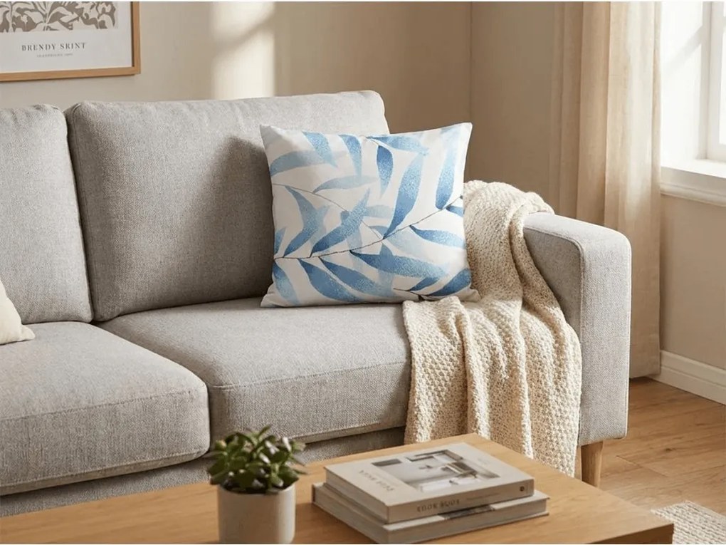 Set 2 bucati huse decorative pentru pernă din microfibra KOVENDI 45x45 cm, albastru-alb