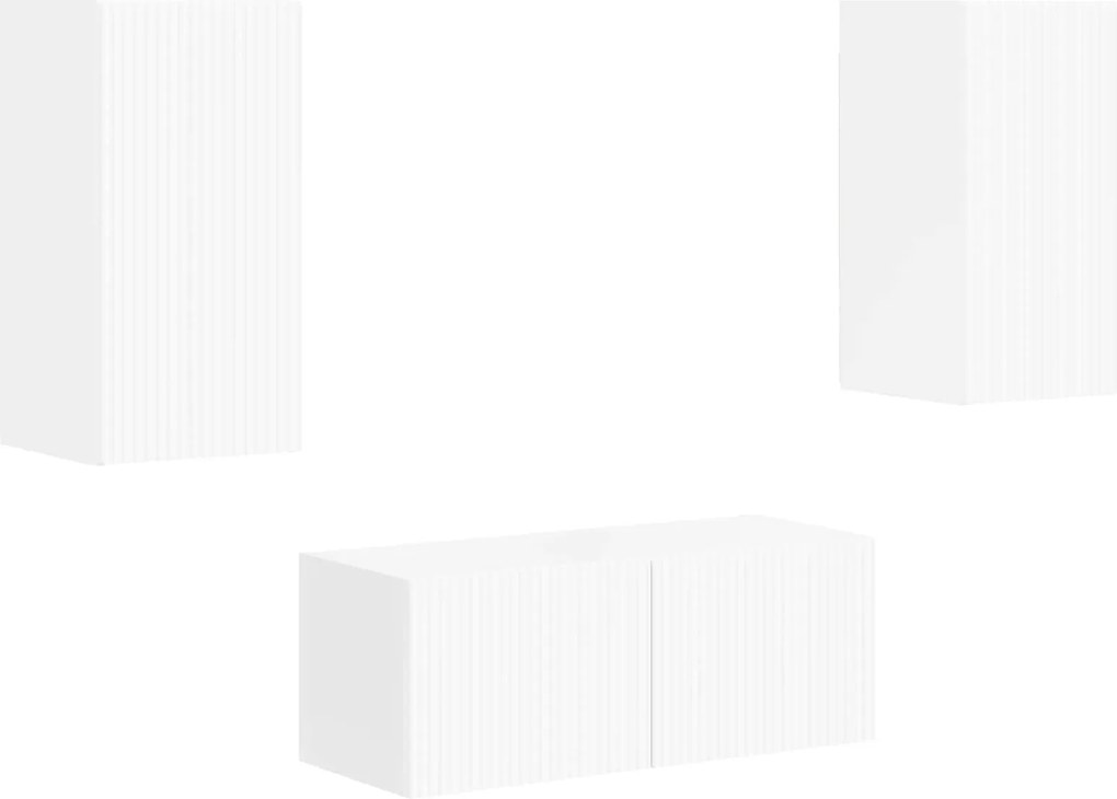 vidaXL Set comodă TV Pe perete 2 pcs Alb lucios Lemn compozit