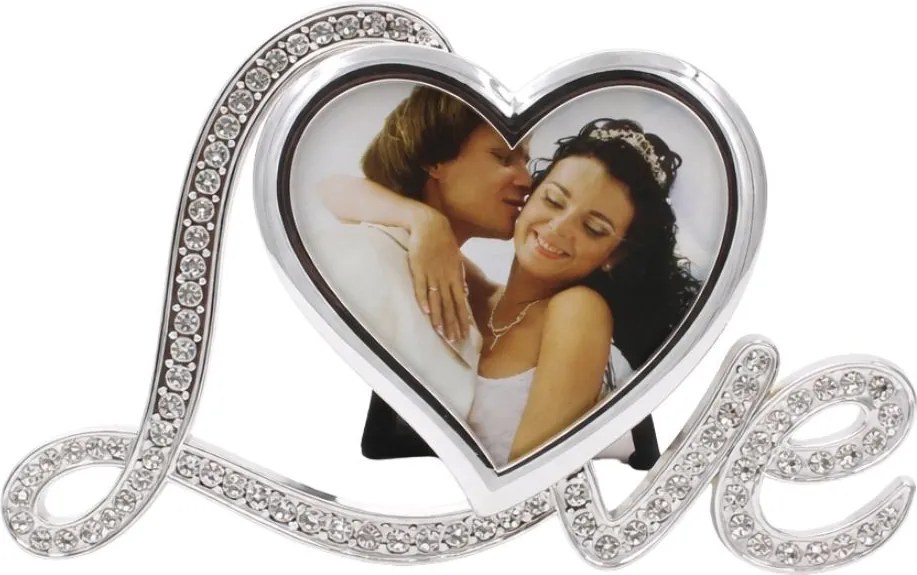 Ramă Foto AZAY Love cu Cristale, 8x8 cm, Ramă Foto Inimă pentru Cuplu, Cadou Romantic, Cadou Nuntă, Cutie Cadou Inclusă