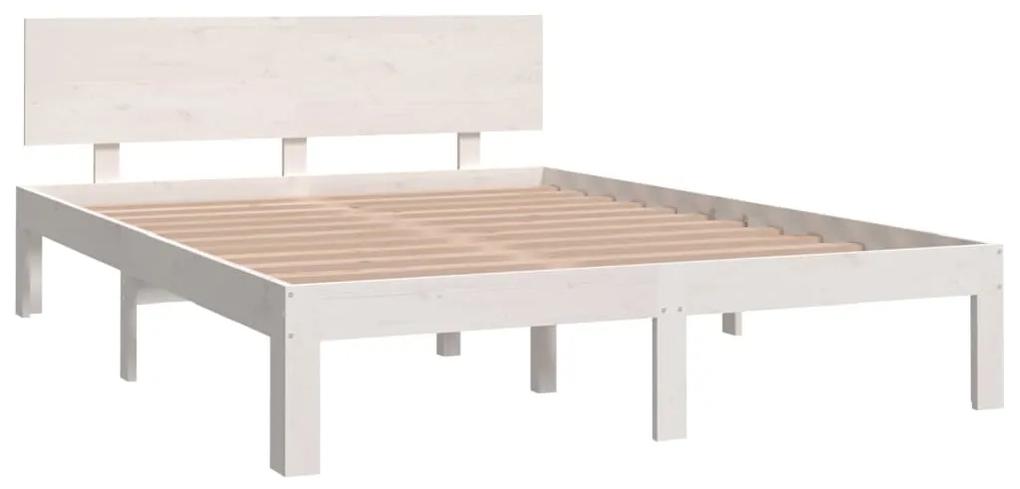 Cadru de pat dublu 4FT6, alb, 135x190 cm, lemn masiv Alb, 135 x 190 cm
