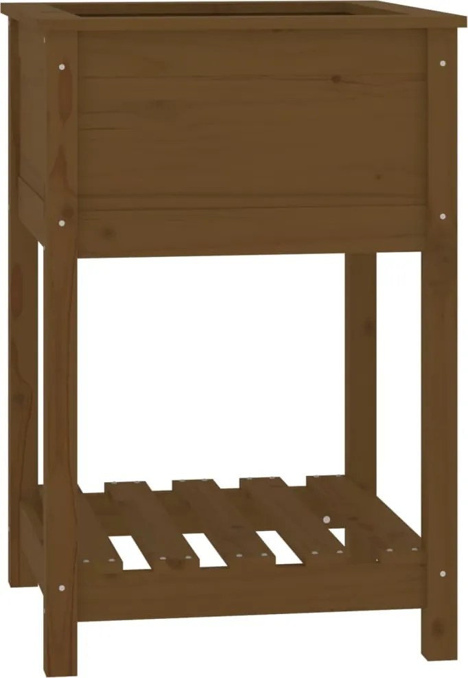 vidaXL Jardinieră cu raft, maro miere, 54x54x81 cm, lemn masiv pin
