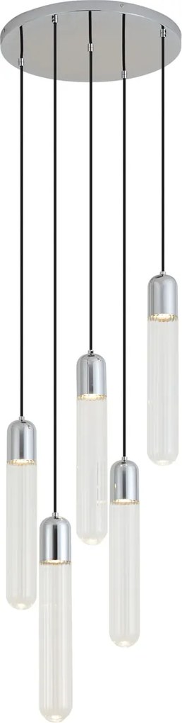 Lampă suspendată de designer cromată cu sticlă striată cu 5 lumini - Walcott