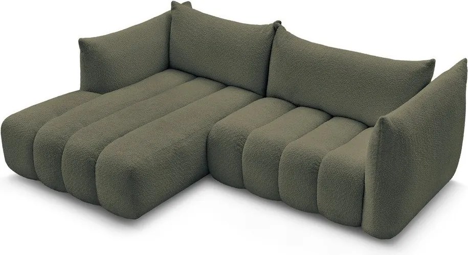 Colțar verde cu tapițerie din țesătură bouclé (cu colț pe partea stângă/cu șezlong) Azra – Bobochic Paris